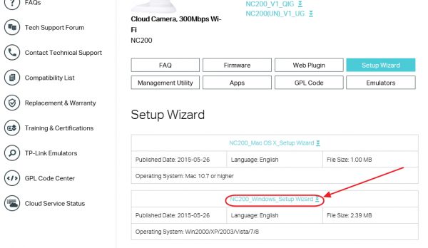 Страница камеры NC200 на сайте TP-Link