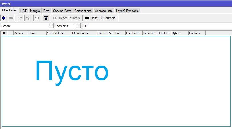 Пустой Firewall mikrotik