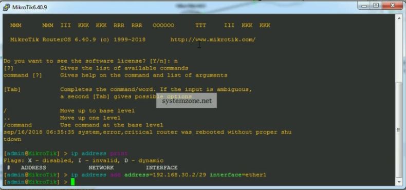 MikroTik Putty Command Prompt