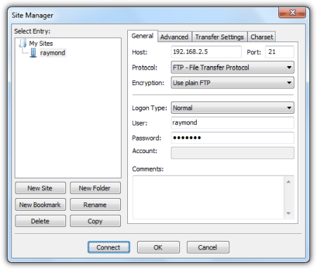 Filezilla менеджер сайтов