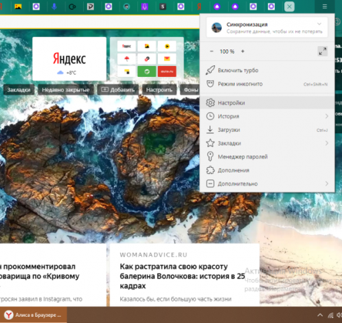Меню браузера