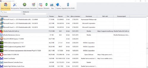 Перечень приложений в программе