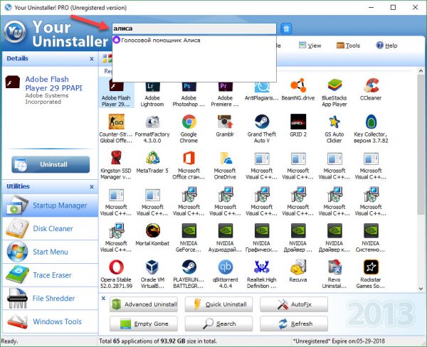 Поиск Алисы в программе