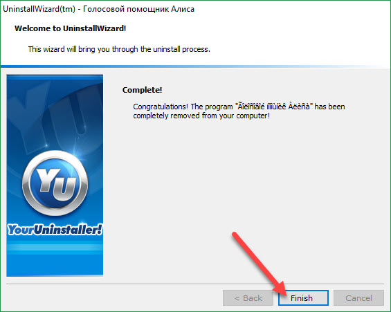 Клавиша Finish в программе