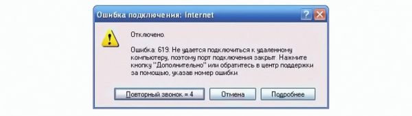 Сообщение об ошибке 619