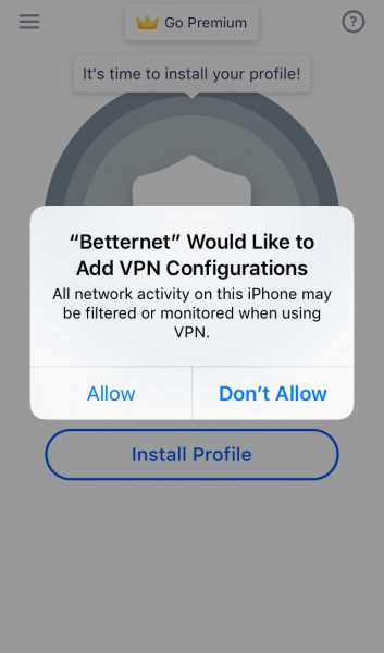 Разрешить доступ Betternet