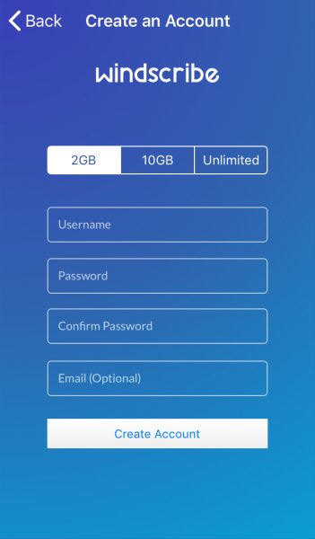 Регистрация Windscribe