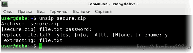 Распаковка zip архива с паролем zip linux, Распаковка zip архива с паролем