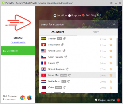Интерфейс PureVPN