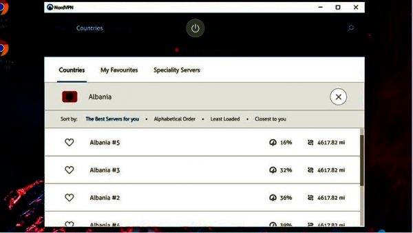 Интерфейс NordVPN