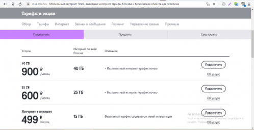 Пакеты на интернет