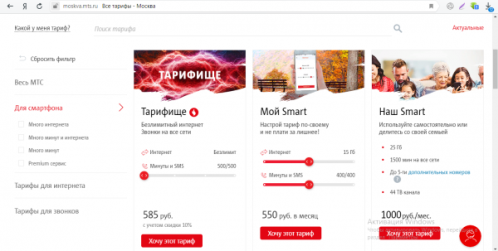 Тарифы МТС
