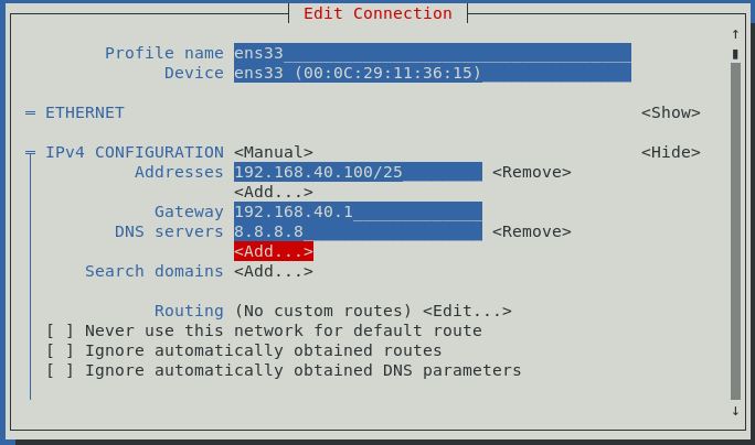 IP Configuration with nmtui tool