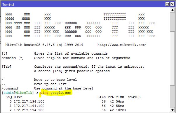 MikroTik Winbox Terminal