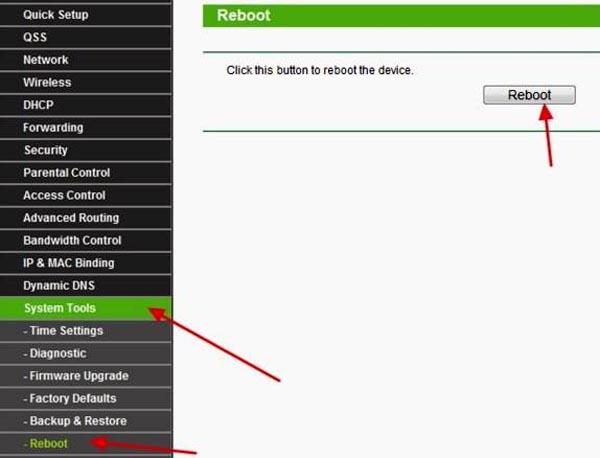 Перезагрузка роутера