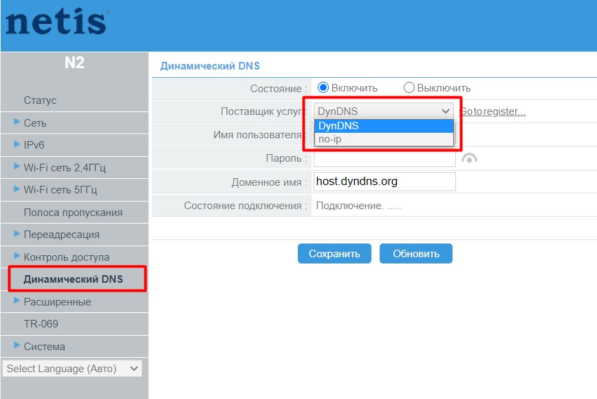 Netis N2 - Динамический DNS