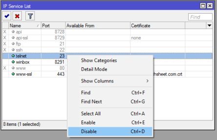Disabling Unused Login Services in MikroTik RouterOS