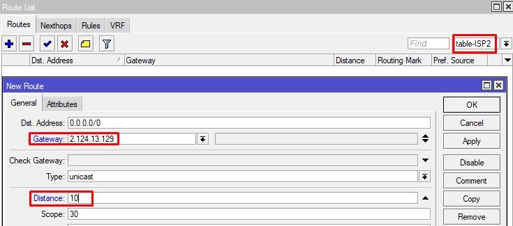 Роут через ISP2