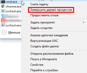 Завершаем дерево процессов в диспетчере задач