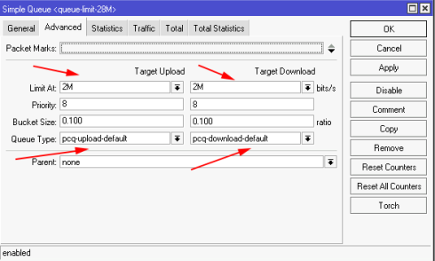 Настройка правила Symple Queue для ограничения подсети (вкладка Advanced)