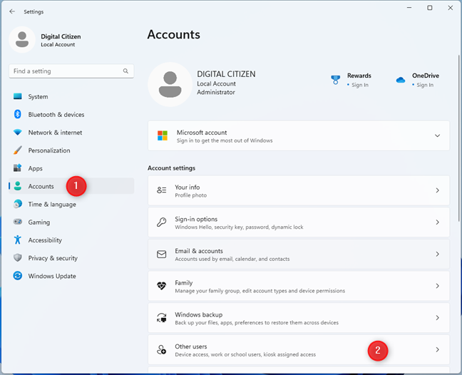 В настройках перейдите в «Учетные записи» > «Другие пользователи».