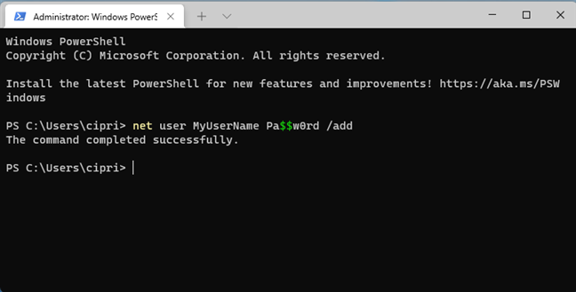 net user ИМЯ ПАРОЛЬ /добавить