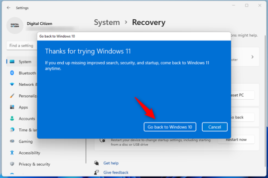 Вернуться к Windows 10