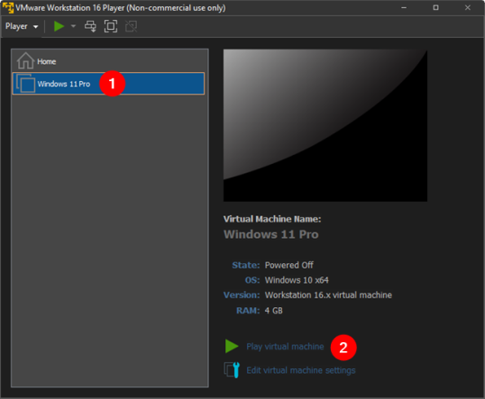 Запустите виртуальную машину