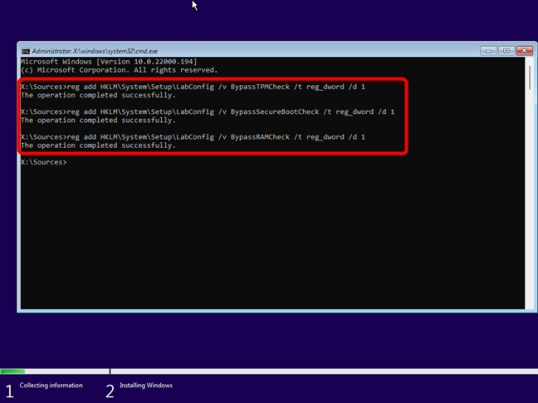 Команды, которые обходят проверки TPM, SecureBoot и RAM в Windows 11.