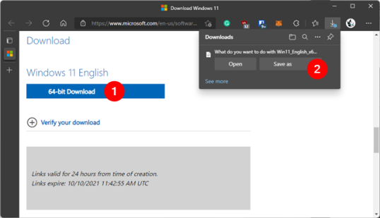 Загрузите и сохраните ISO-файл Windows 11