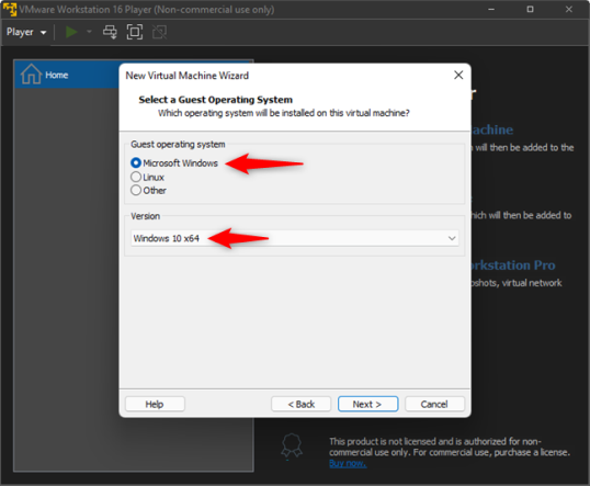 Выберите Microsoft Windows и Windows 10 x64