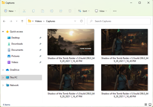 Снимки экрана, сделанные с помощью Xbox Game Bar, имеют уникальные имена.