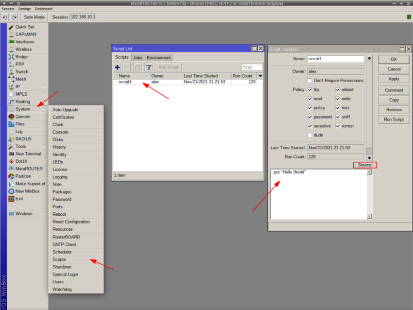 RouterOS - /system/script