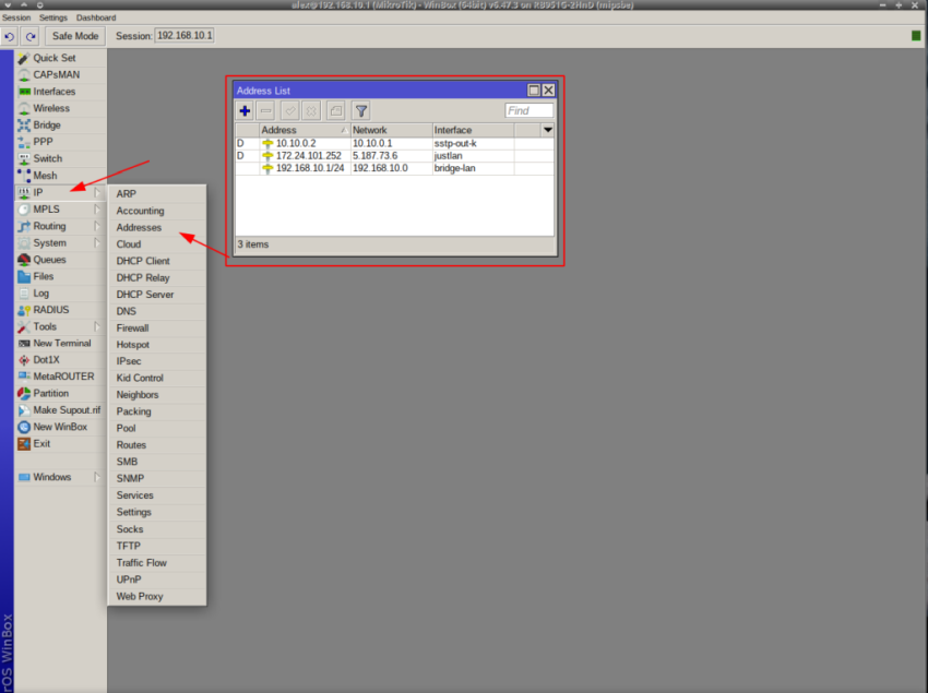 RouterOS - /ip/addresses
