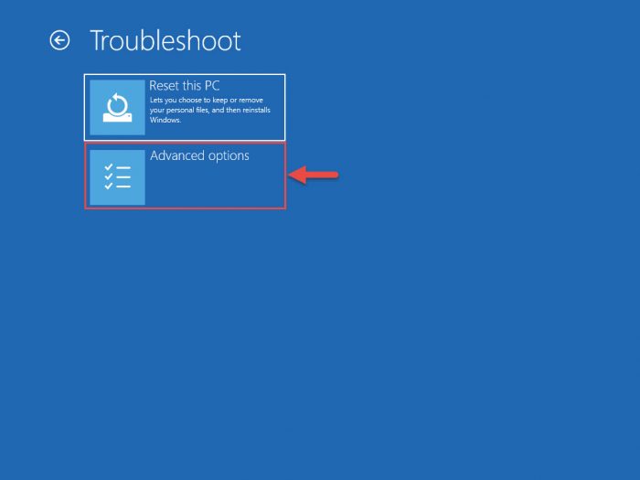 Открыть дополнительные параметры WinRE