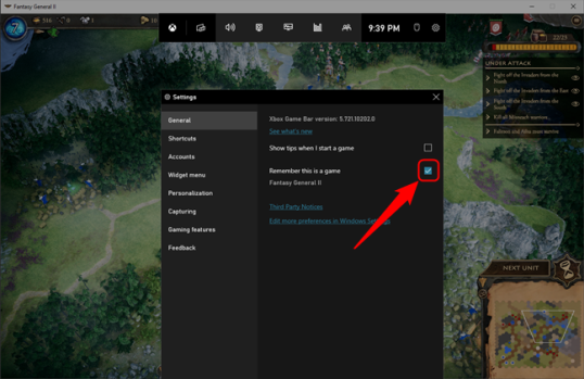 Включите игровой режим для каждой игры на игровой панели