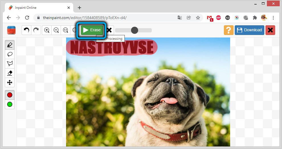 Кнопка «Erase» на theinpant