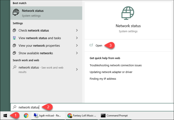 окна состояния сети запускаются