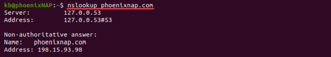 nslookup phoenixnap.com вывод терминала
