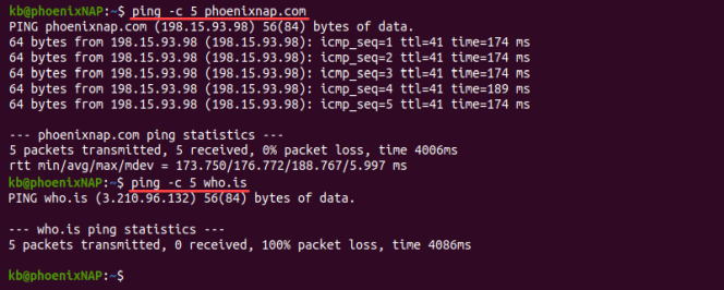 ответ на эхо-запрос и отсутствие ответа на выходе терминала