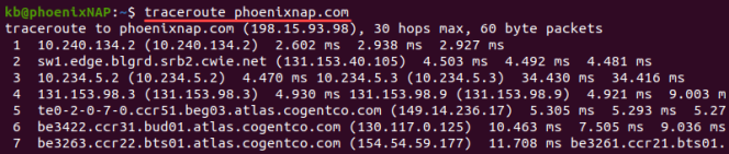 вывод терминала traceroute phoenixnap.com