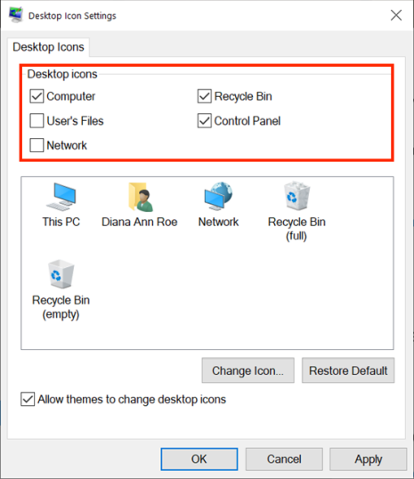 Выберите значки, которые вы хотите отображать в Windows 10.