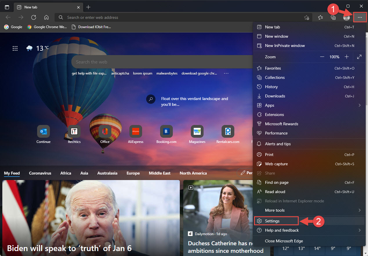 настройки края