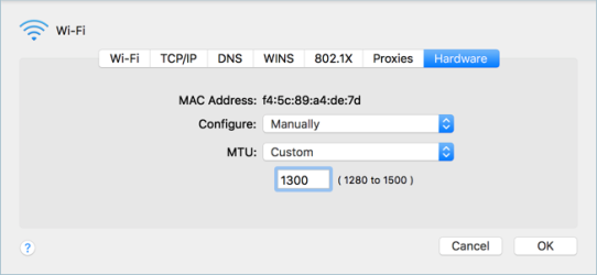 Изменить MTU на Mac