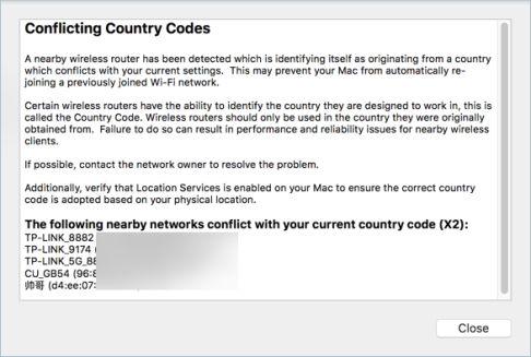 Конфликтующие коды стран маршрутизатора