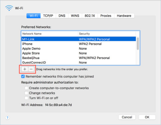 Удалить или добавить сеть Wi-Fi на Mac