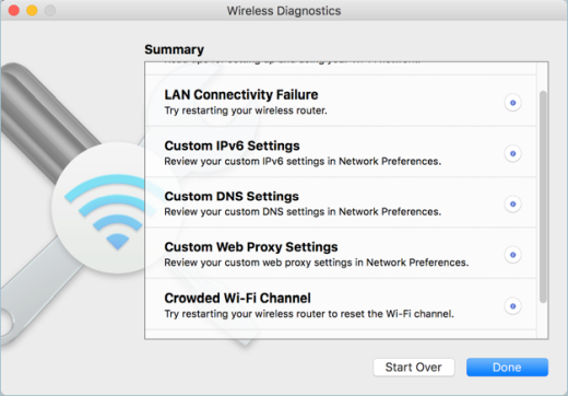 Результат диагностики беспроводной сети в Mac