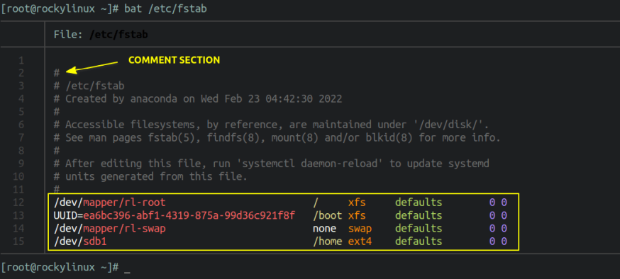 Содержимое файла fstab