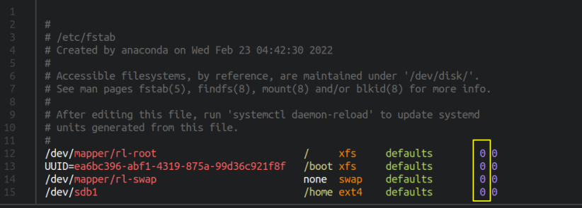Дамп столбца в fstab