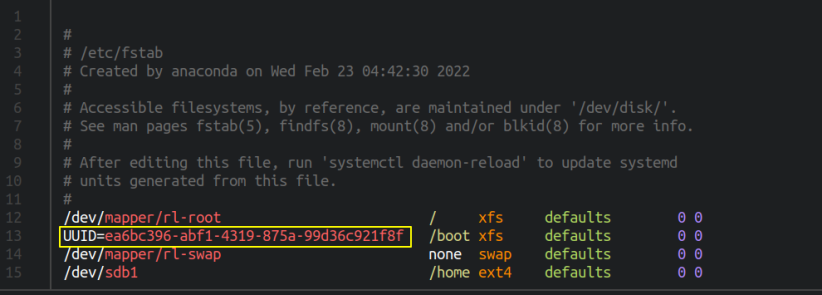 Монтировать с использованием UUID